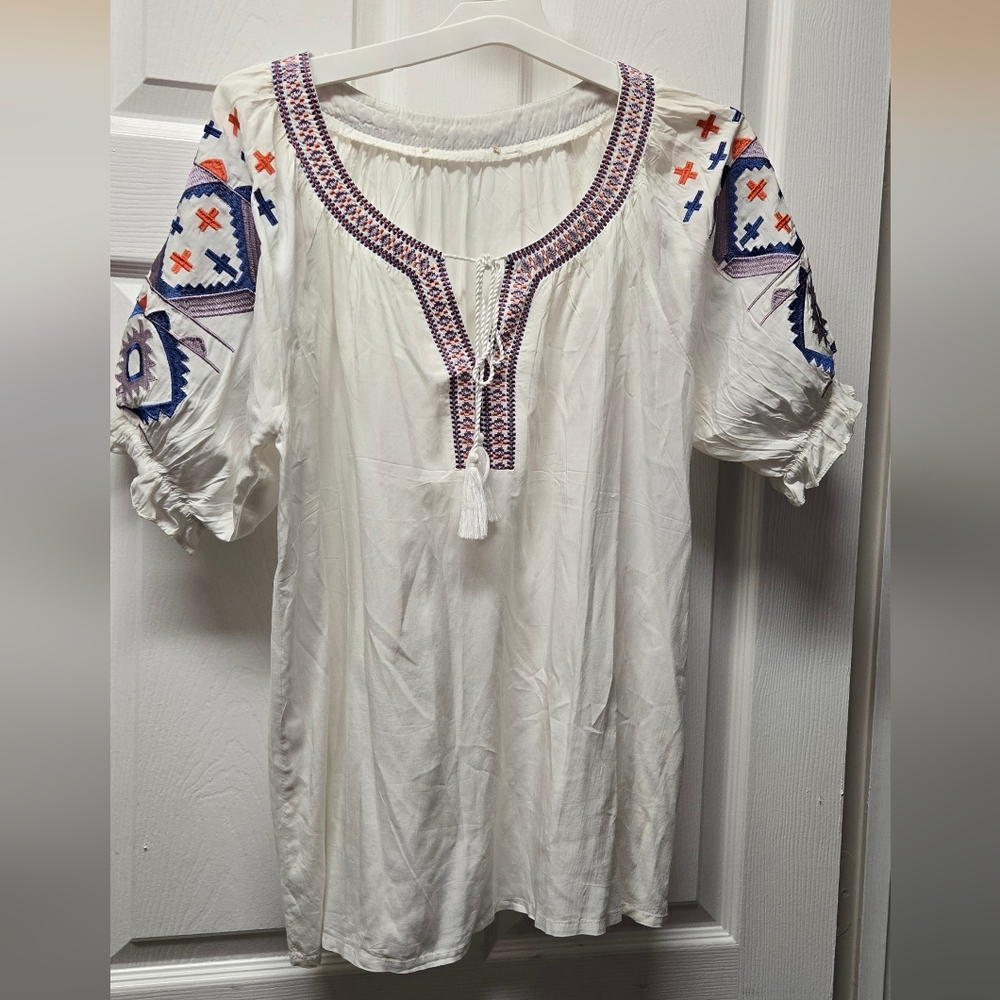 Embroidered White Boho Top